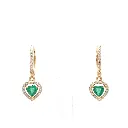 Emerald Heart and Diamond Mini Huggies Earrings