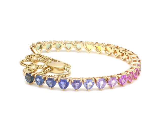 Rainbow Sapphire Heart Bolo Chain Bracelet