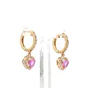 Pink Sapphire Heart Halo Diamond Mini Huggies Earrings