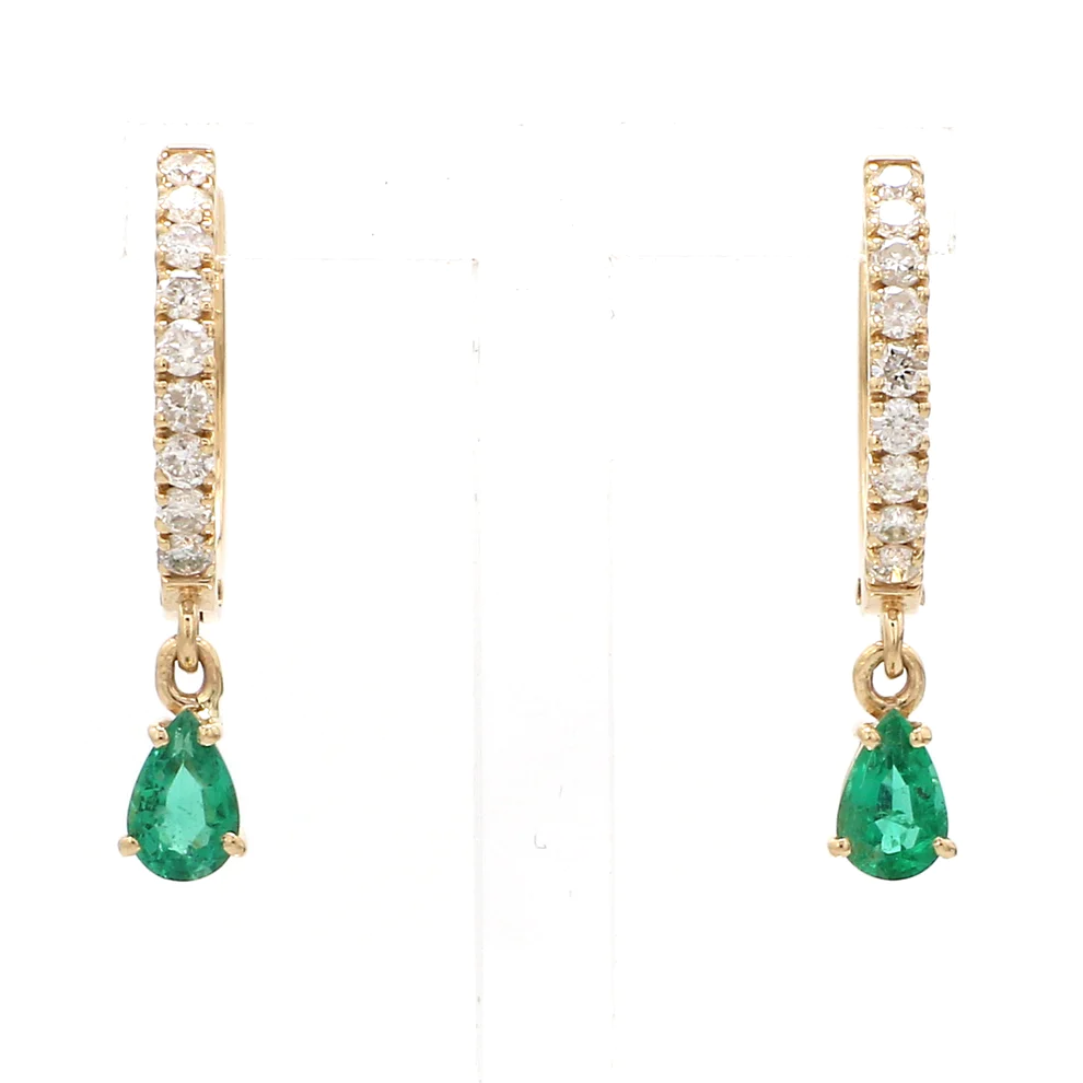 Emerald Pear Diamond Mini Huggies Earrings