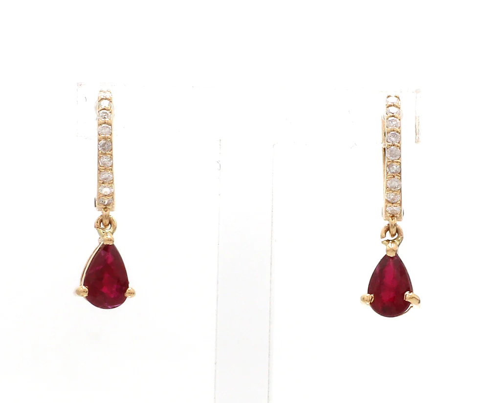 Ruby Pear Diamond Mini Huggies Earrings