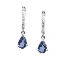 Blue Sapphire Pear Mini Huggies Earrings