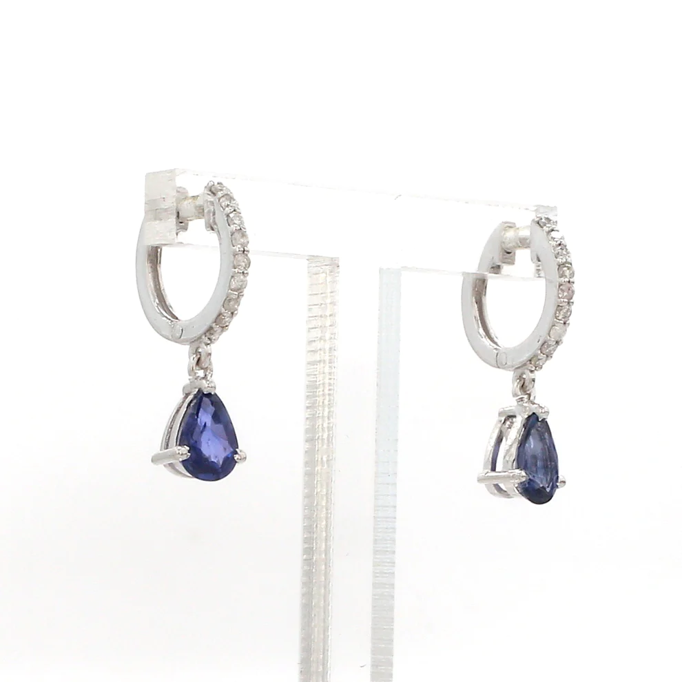 Blue Sapphire Pear Mini Huggies Earrings