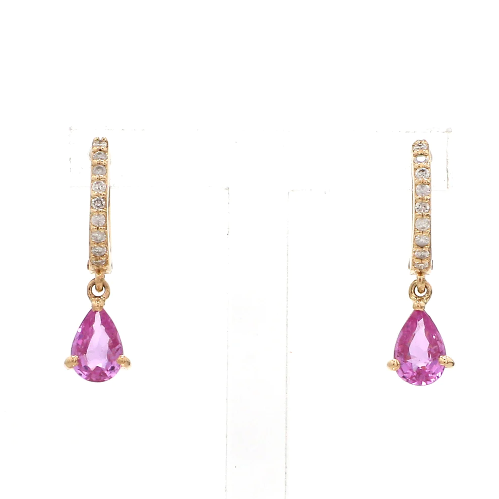 Pink Sapphire Pear Diamond Mini Huggies Earrings