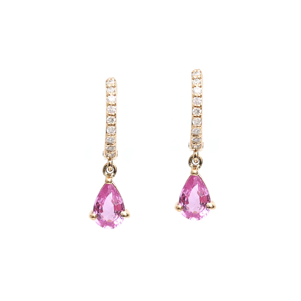 Pink Sapphire Pear Diamond Mini Huggies Earrings