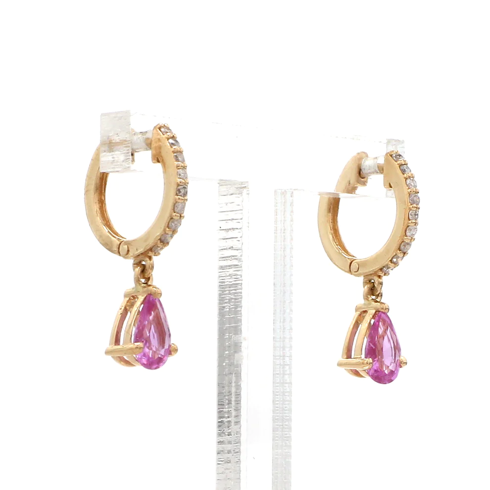 Pink Sapphire Pear Diamond Mini Huggies Earrings