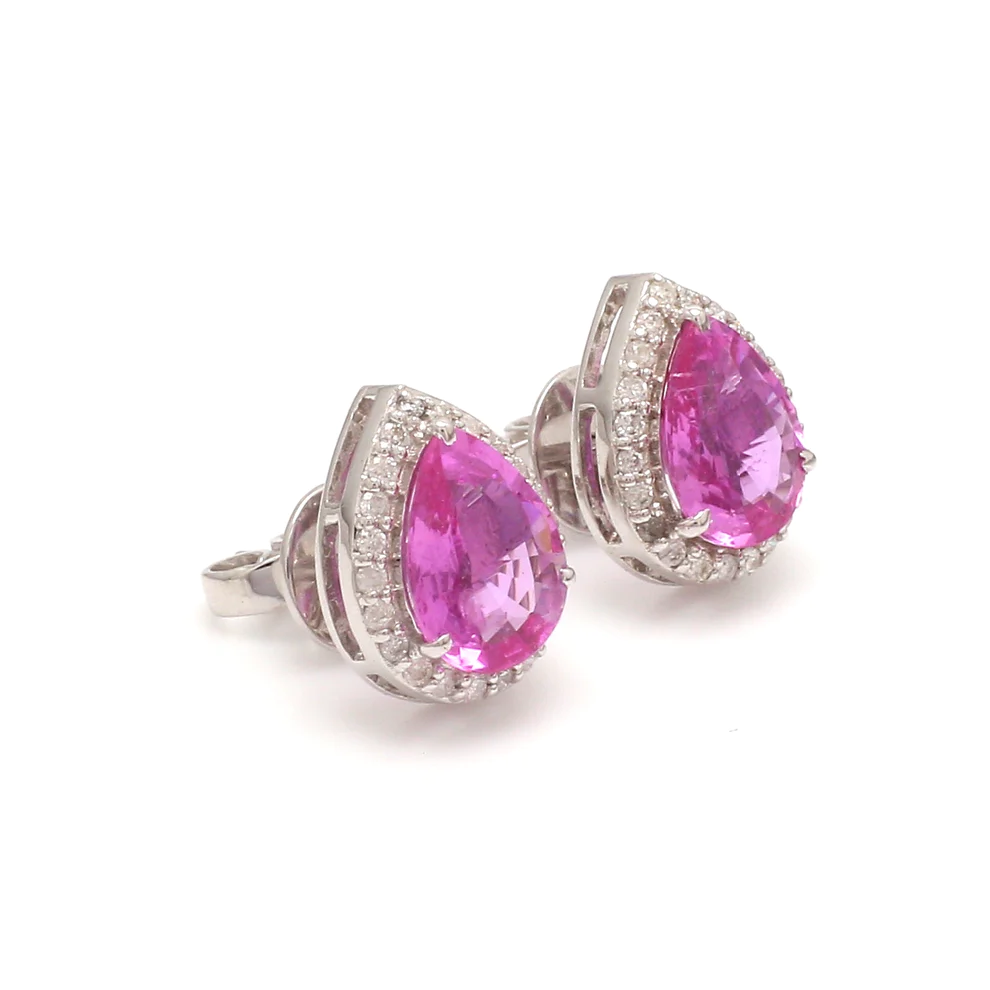 Pink Sapphire Pear Diamond Studs