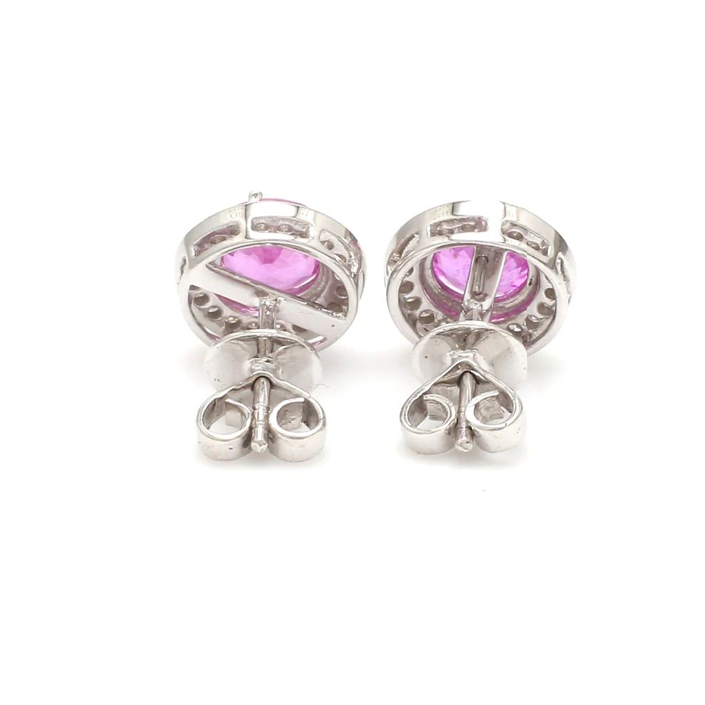 Pink Sapphire Diamond Round Cut Earring Studs