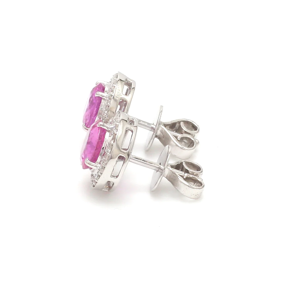 Pink Sapphire Diamond Round Cut Earring Studs