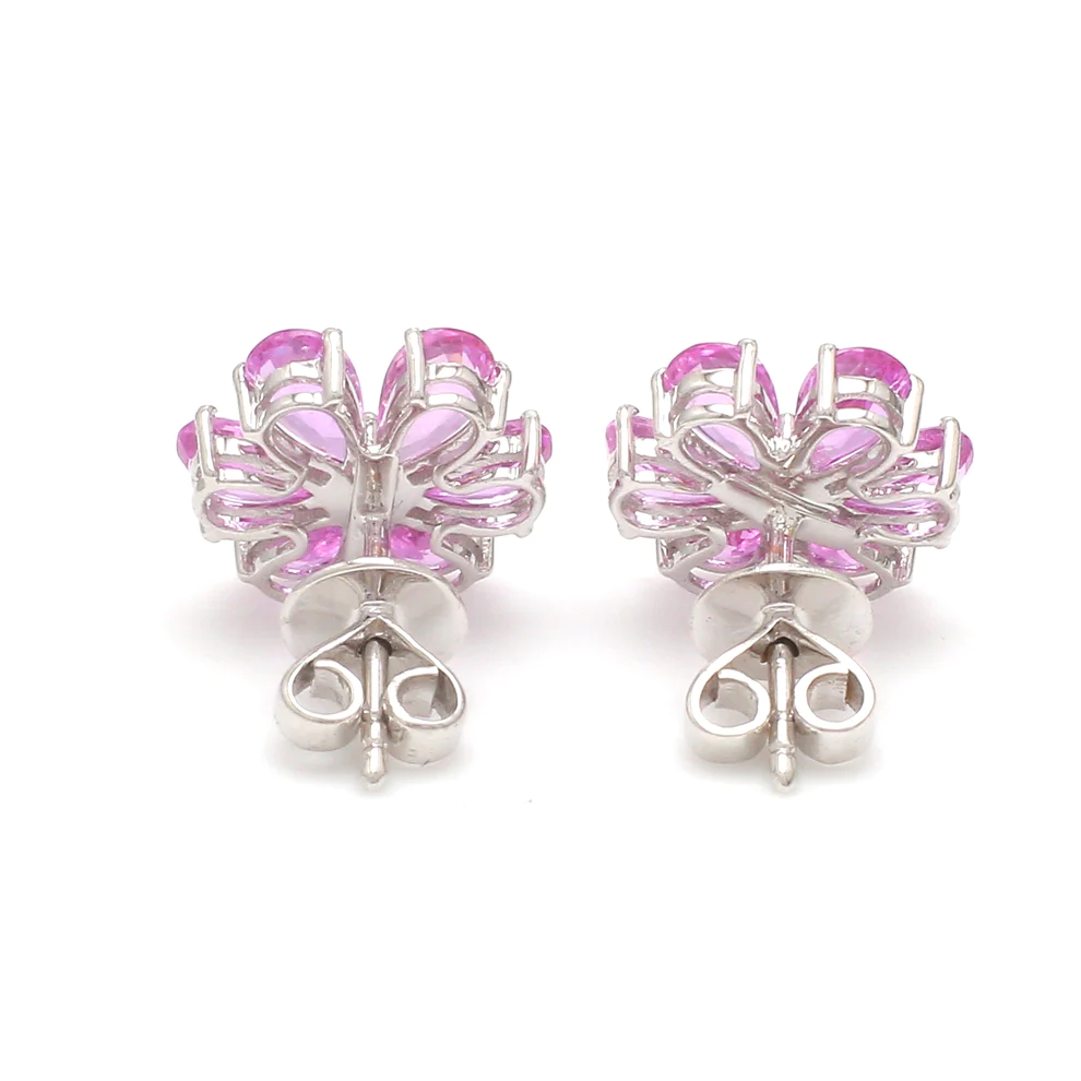 Pink Sapphire Diamond Flower Earrings Studs