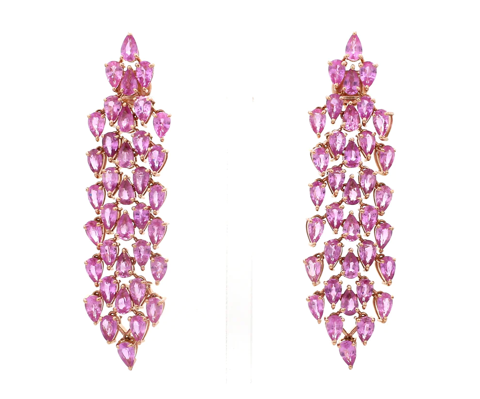 Pink Sapphire Pear Shape Dangle Earrings