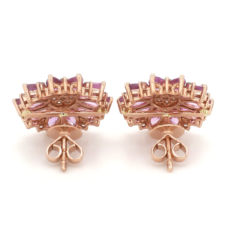 Pink Sapphire Marquise Flower Studs