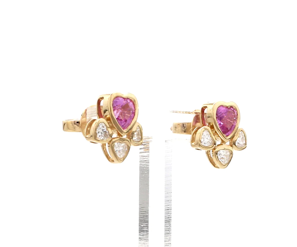 Pink Sapphire Heart And Diamond Studs