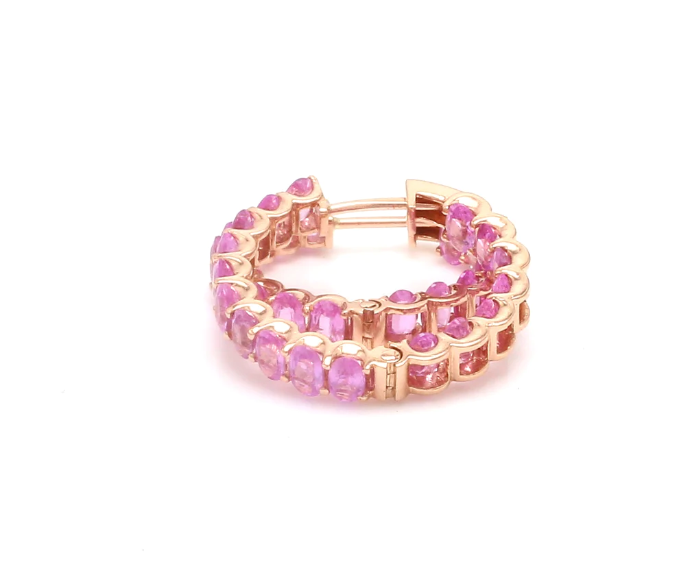 Pink Sapphire Oval Mini Hoops