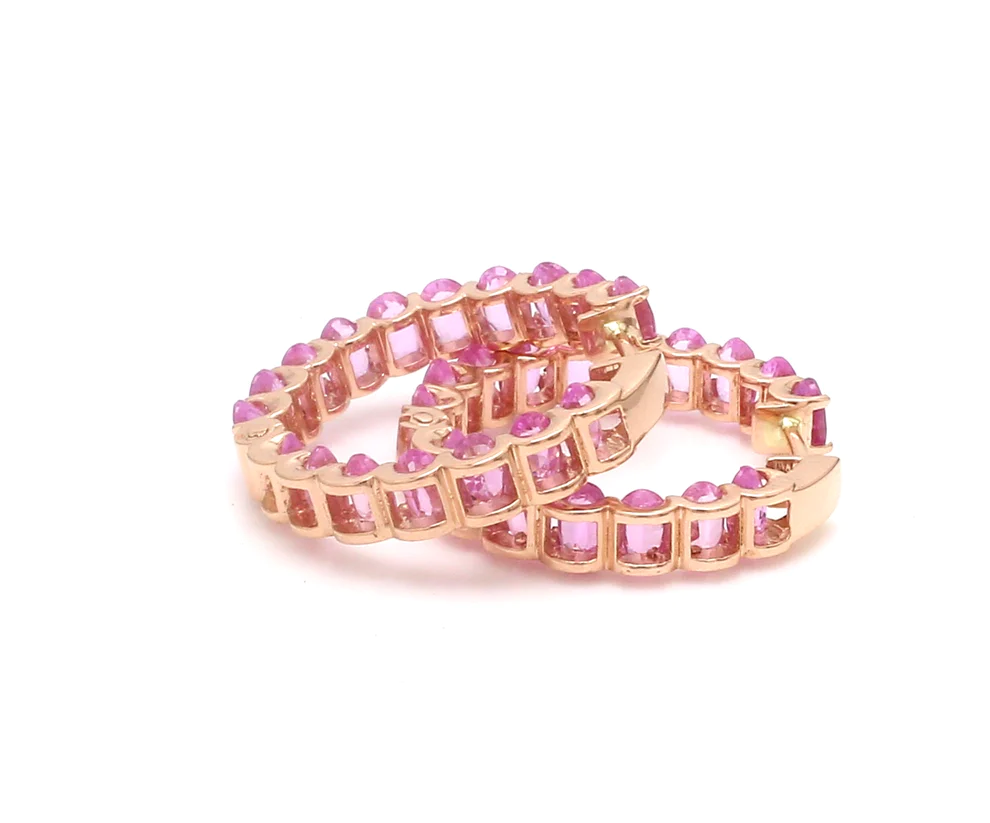 Pink Sapphire Oval Mini Hoops