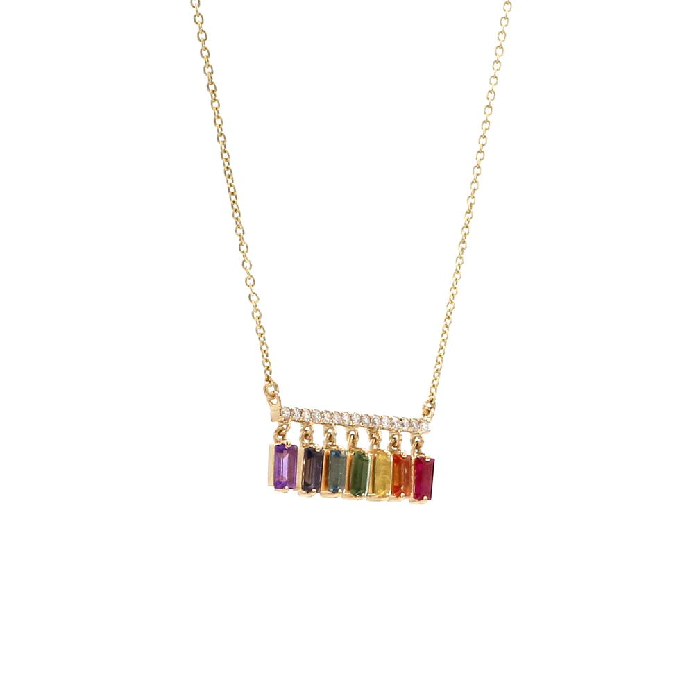 Rainbow Gemstone Baguette and Diamond Pendant