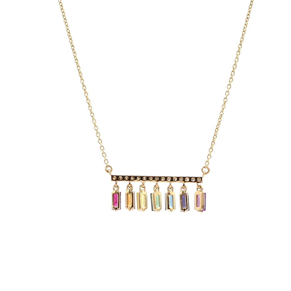 Rainbow Gemstone Baguette and Diamond Pendant