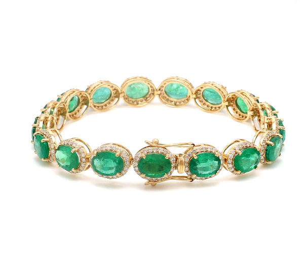 Emerald East West Oval Diamond Bracelet