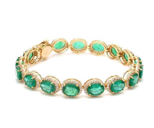 Emerald East West Oval Diamond Bracelet