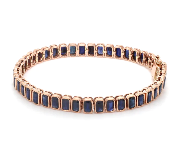 Blue Sapphire Emerald Cut Bezel Set Tennis Bracelet