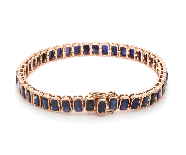 Blue Sapphire Emerald Cut Bezel Set Tennis Bracelet