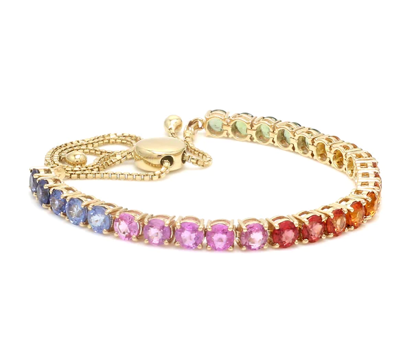 Rainbow Sapphire Round Bolo Chain Bracelet