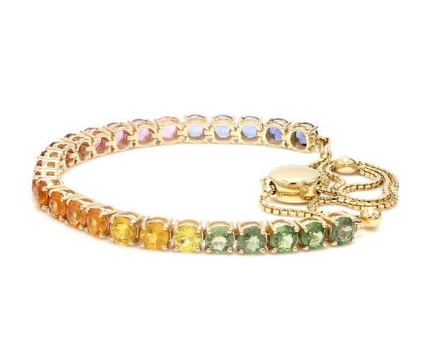 Rainbow Sapphire Round Bolo Chain Bracelet