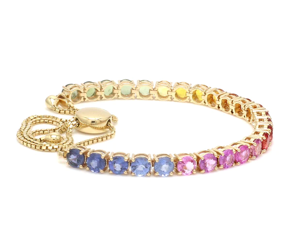 Rainbow Sapphire Round Bolo Chain Bracelet