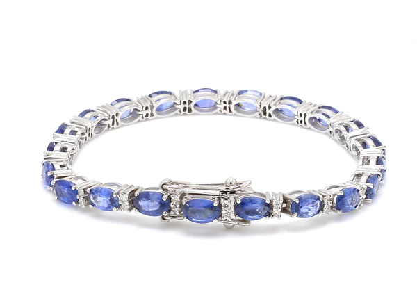 Blue Sapphire Oval and Diamond Bracelet