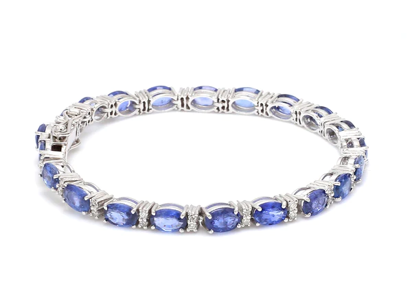 Blue Sapphire Oval and Diamond Bracelet