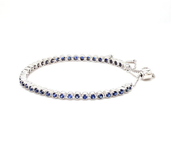 Blue Sapphire Round Bolo Chain Bracelet