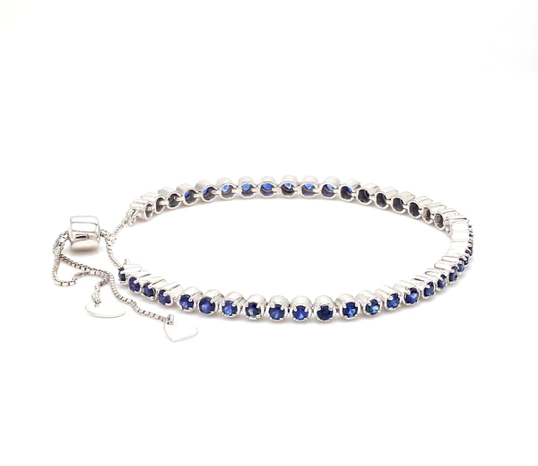 Blue Sapphire Round Bolo Chain Bracelet