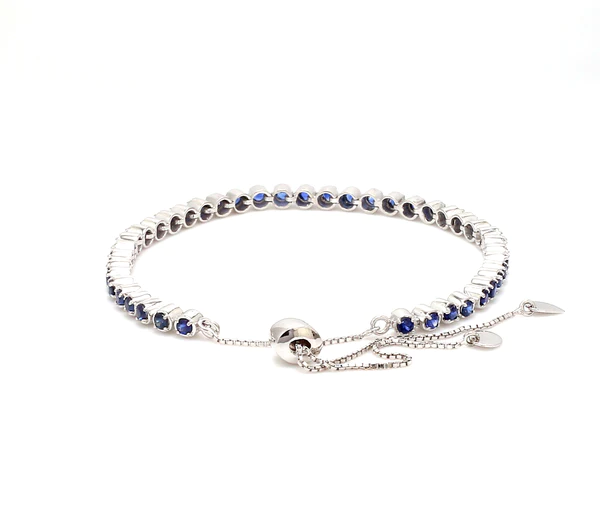 Blue Sapphire Round Bolo Chain Bracelet