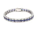 Blue Sapphire Princess Cut and Diamond Bracelet