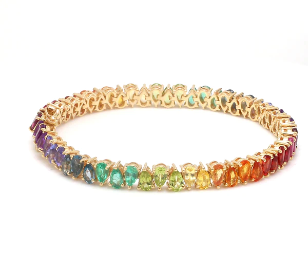 Rainbow Gemstone Pear Alternate Tennis Bracelet