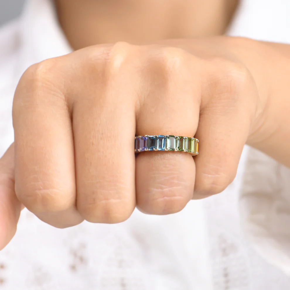 Rainbow Sapphire Vibrant Eternity Ring