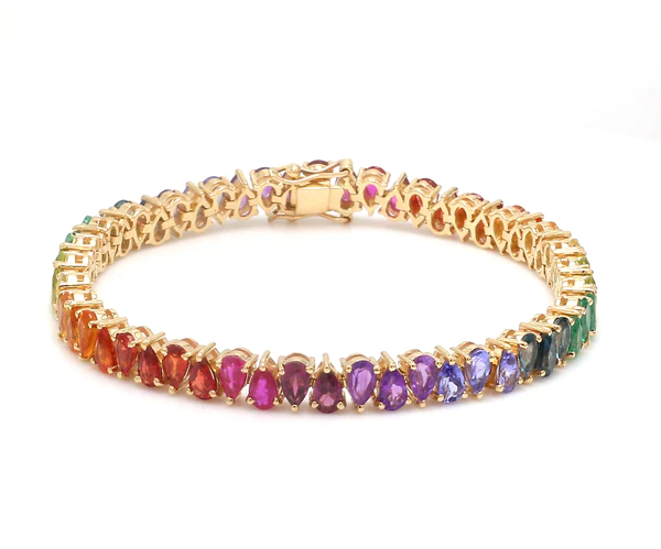 Rainbow Gemstone Pear Alternate Tennis Bracelet