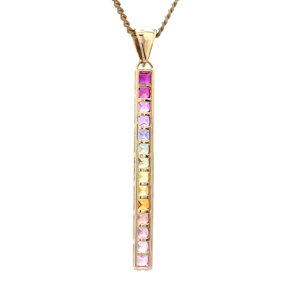 Rainbow Sapphire Vertical Bar Pendant