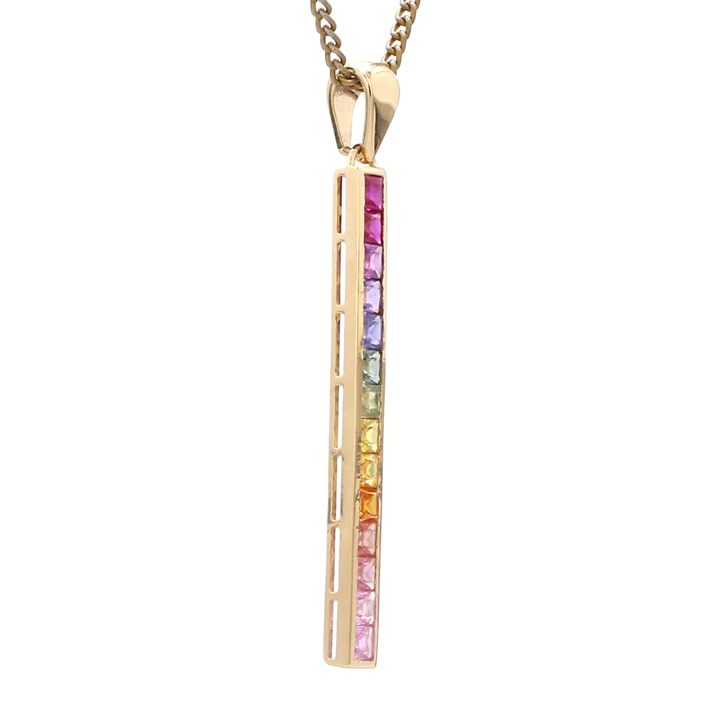 Rainbow Sapphire Vertical Bar Pendant