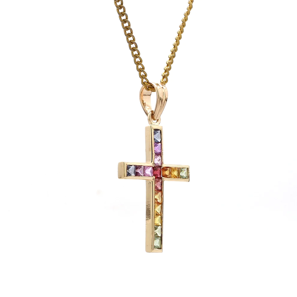 Rainbow Sapphire Cross Pendant