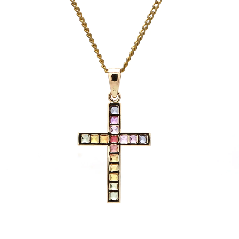 Rainbow Sapphire Cross Pendant