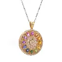 Rainbow Sapphire Oval and Diamond Disc Pendant