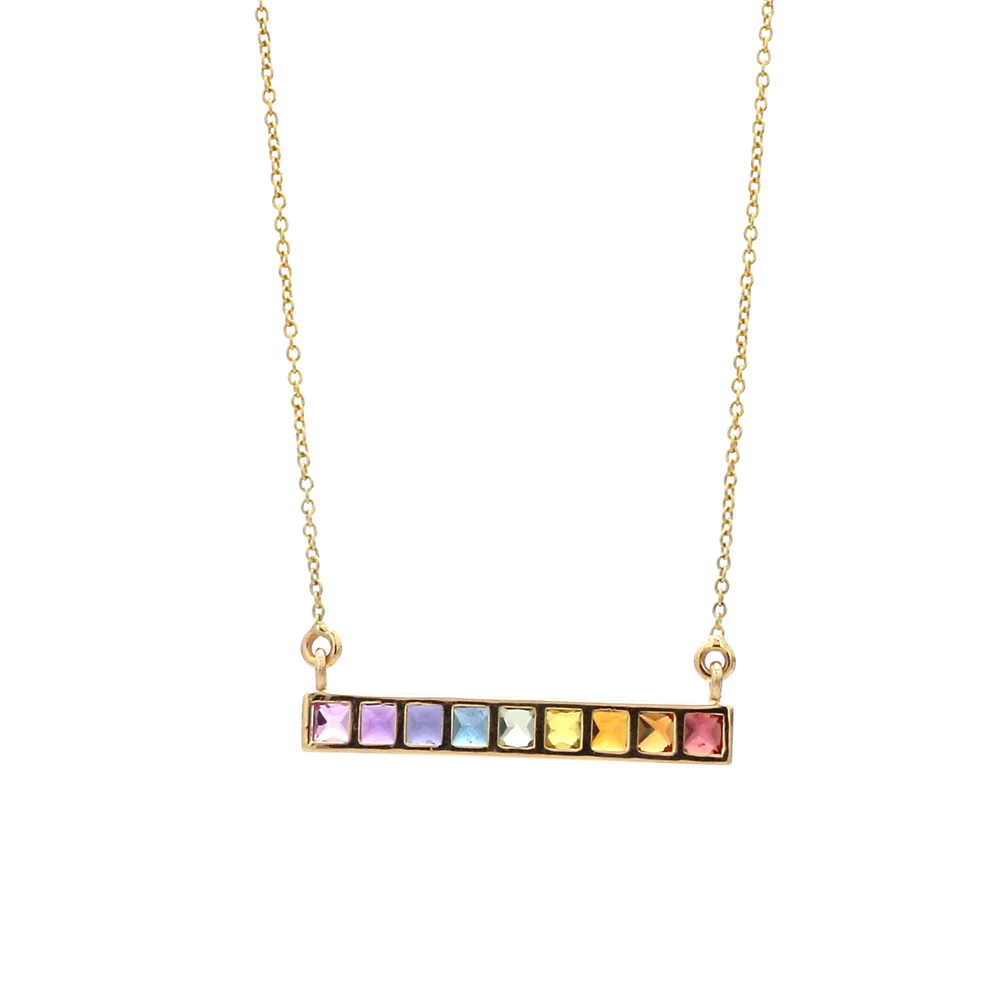 Rainbow Gemstone Horizontal Bar Pendant