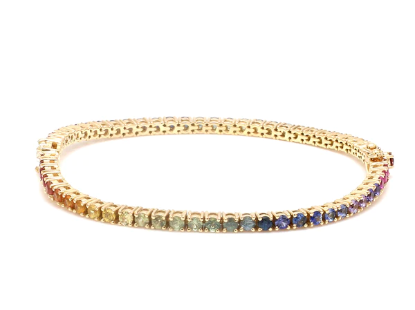 Rainbow Sapphire Heart Diamond Tennis Bracelet