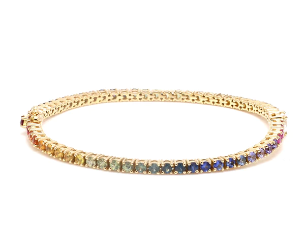 Rainbow Sapphire Heart Diamond Tennis Bracelet