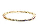 Rainbow Sapphire Heart Diamond Tennis Bracelet