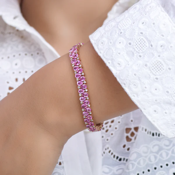 Pink Sapphire Pear Cut Upside Down Tennis Bracelet