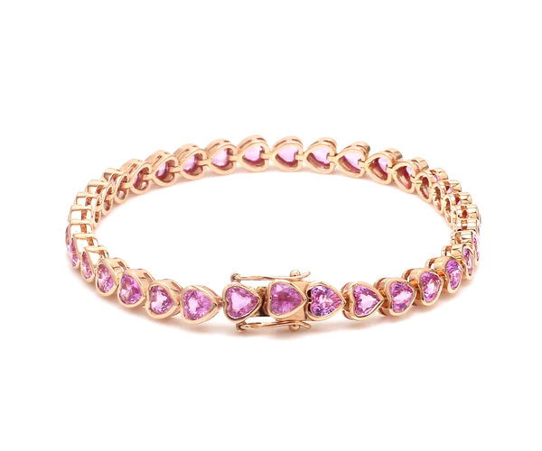 Pink Sapphire Bezel Set Heart Tennis Bracelet