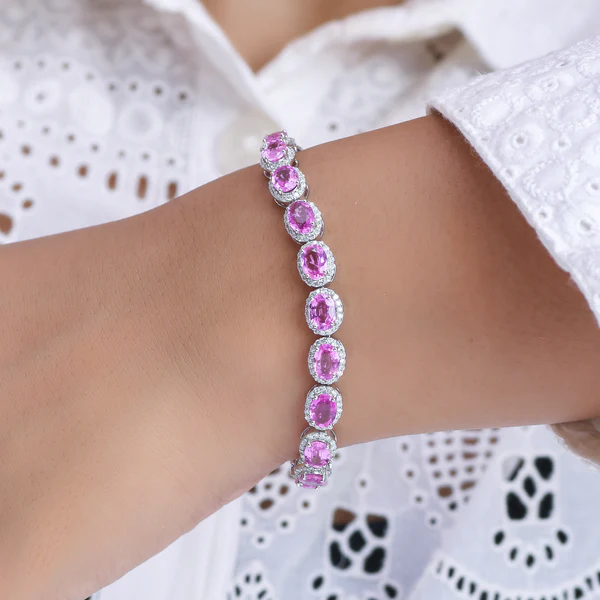 Pink Sapphire Oval Diamond Tennis Bracelet