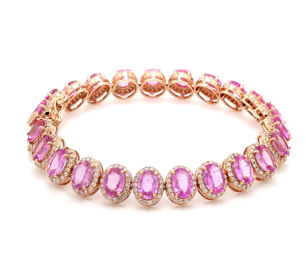 Pink Sapphire Oval Diamond Tennis Bracelet